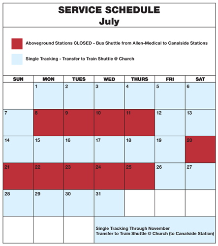 Metro Rail July Calendar