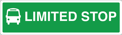 Green sign that reads Limited Stop with an icon of a bus